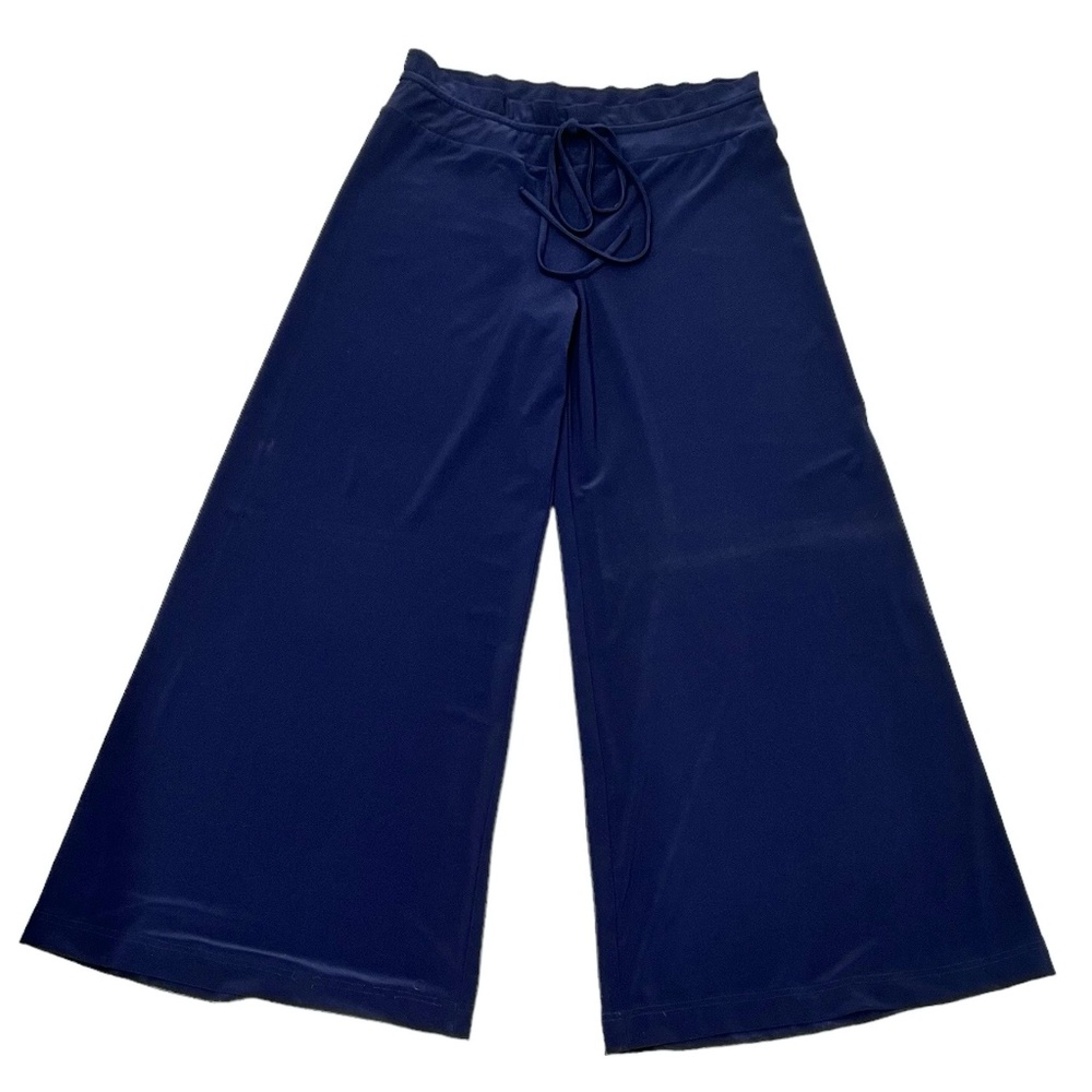 NORMA KAMALI FOR EVERLAST NAVY WIDE LEG GAUCHO DRAWSTRING HIGH WAIST PANTS